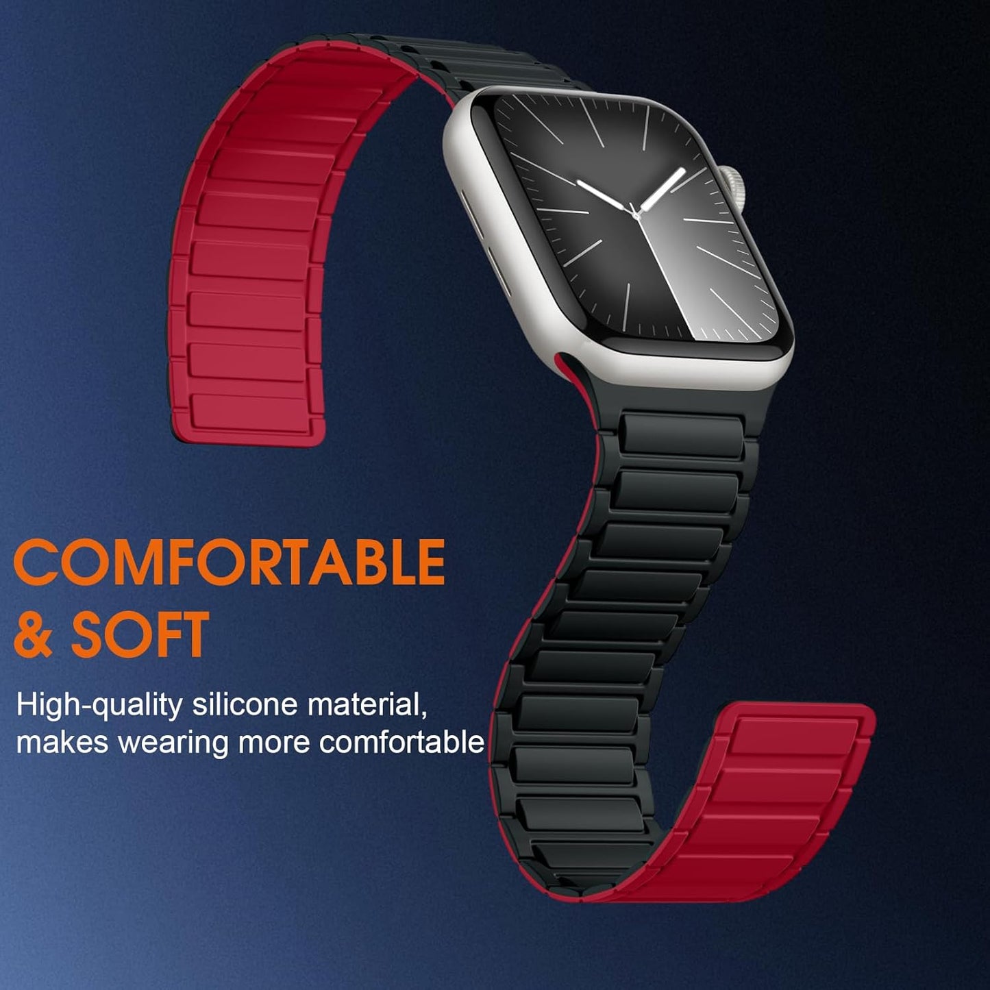 Magnetic Band Compatible with Apple Watch 45Mm for Men 46Mm 44Mm 42Mm 41Mm 40Mm 38Mm 49Mm Bands, Sport Silicone Strap Strong Magnet Link Wristband for Iwatch Series 10 9 8 7 6 5 4 3 SE Ultra 2