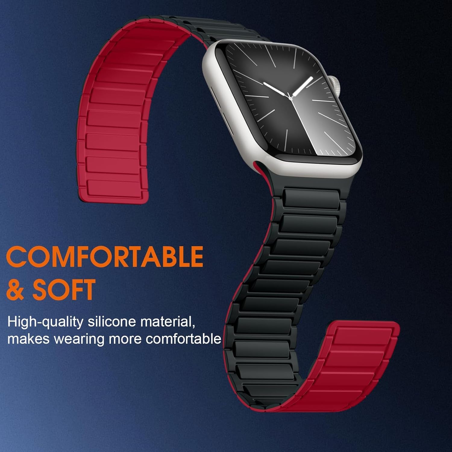 Magnetic Band Compatible with Apple Watch 45Mm for Men 46Mm 44Mm 42Mm 41Mm 40Mm 38Mm 49Mm Bands, Sport Silicone Strap Strong Magnet Link Wristband for Iwatch Series 10 9 8 7 6 5 4 3 SE Ultra 2