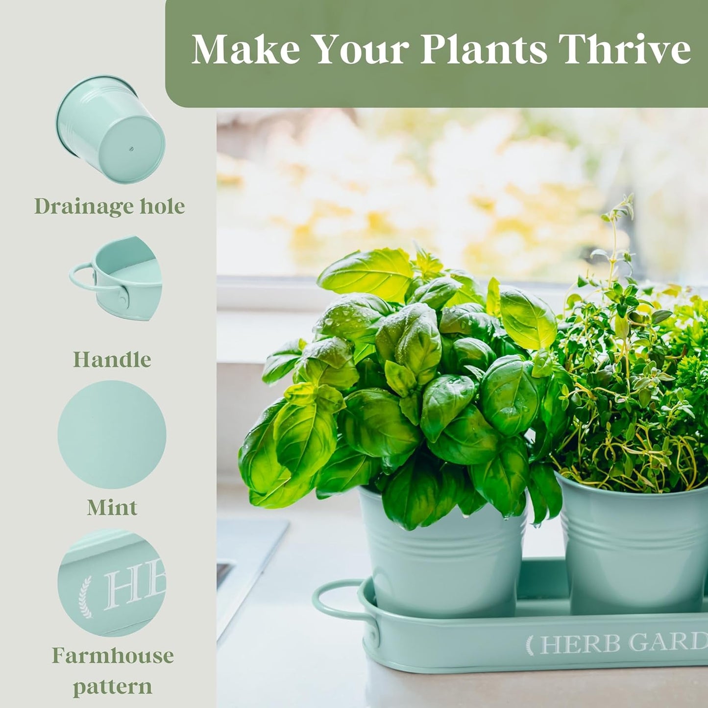 Indoor Herb Garden, Herb Garden Planter for Indoor/Outdoor, Farmhouse Plant Pots, Windowsill Herb Garden with Tray(Planter Only) Window Pots