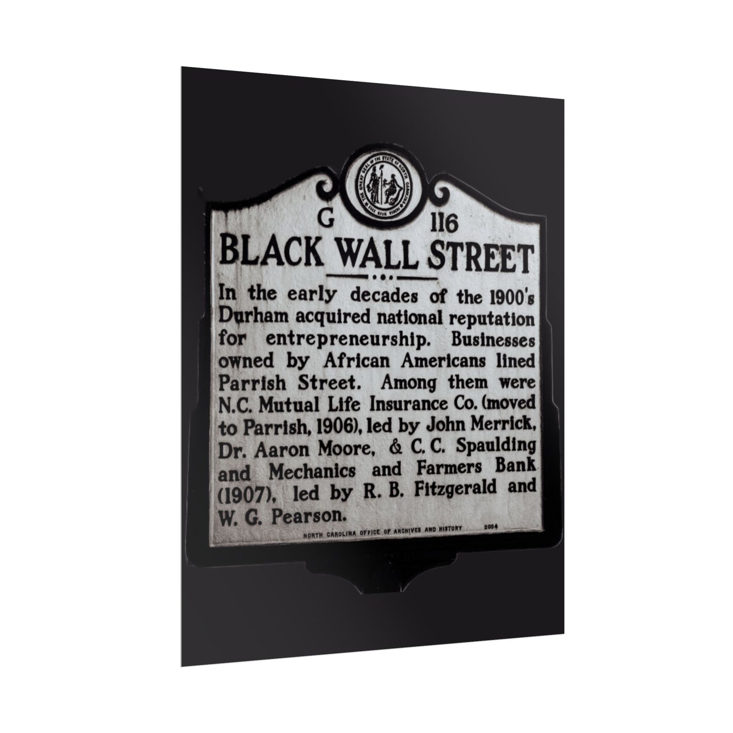 BLACK WALL STREET DURHAM NORTH CAROLINA Rolled Posters