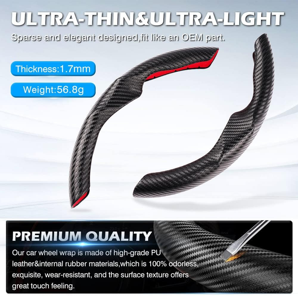 Carbon Fiber Steering Wheel Cover Custom Fit for Tesla Model 3 2017-2024 2025 and 2020-2024 2025 Model Y Accessories anti Skid Leather Car Segmented Steering Wheel Protector (Black)