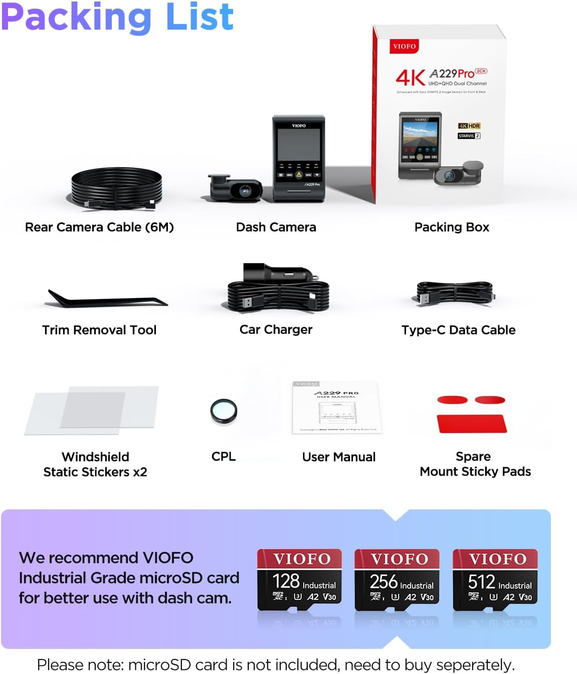 A229 Pro 4K HDR Dash Cam, Dual STARVIS 2 IMX678 IMX675, 4K+2K Front and Rear Car Camera, 2 Channel with HDR, Voice Control, 5Ghz Wifi GPS, Night Vision 2.0, 24H Parking Mode, Support 512GB Max