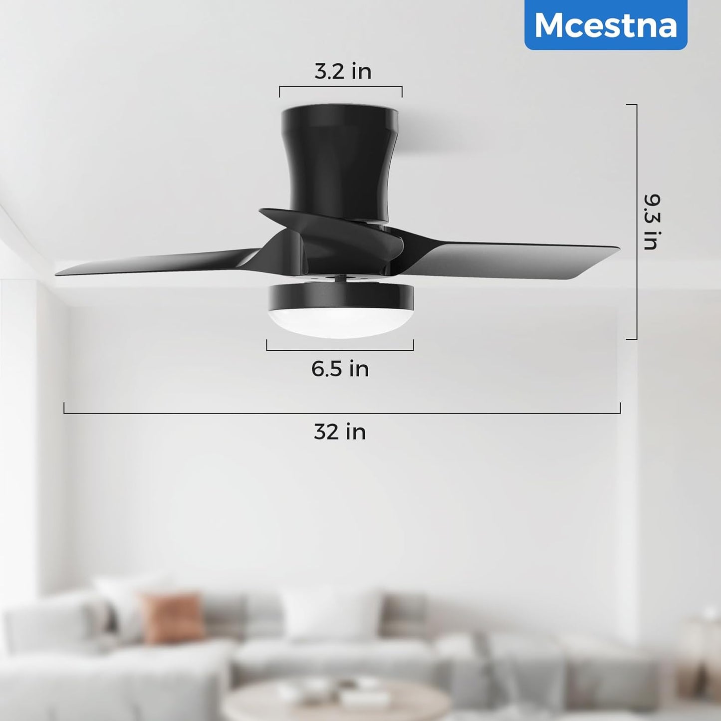 Black Flush Mount Ceiling Fans with Lights and Remote 32 Inch Low Profile Led Lights for Bedroom Bladeless Fan for Bedroom Kids Room and Living Room Ceiling Light Fixture