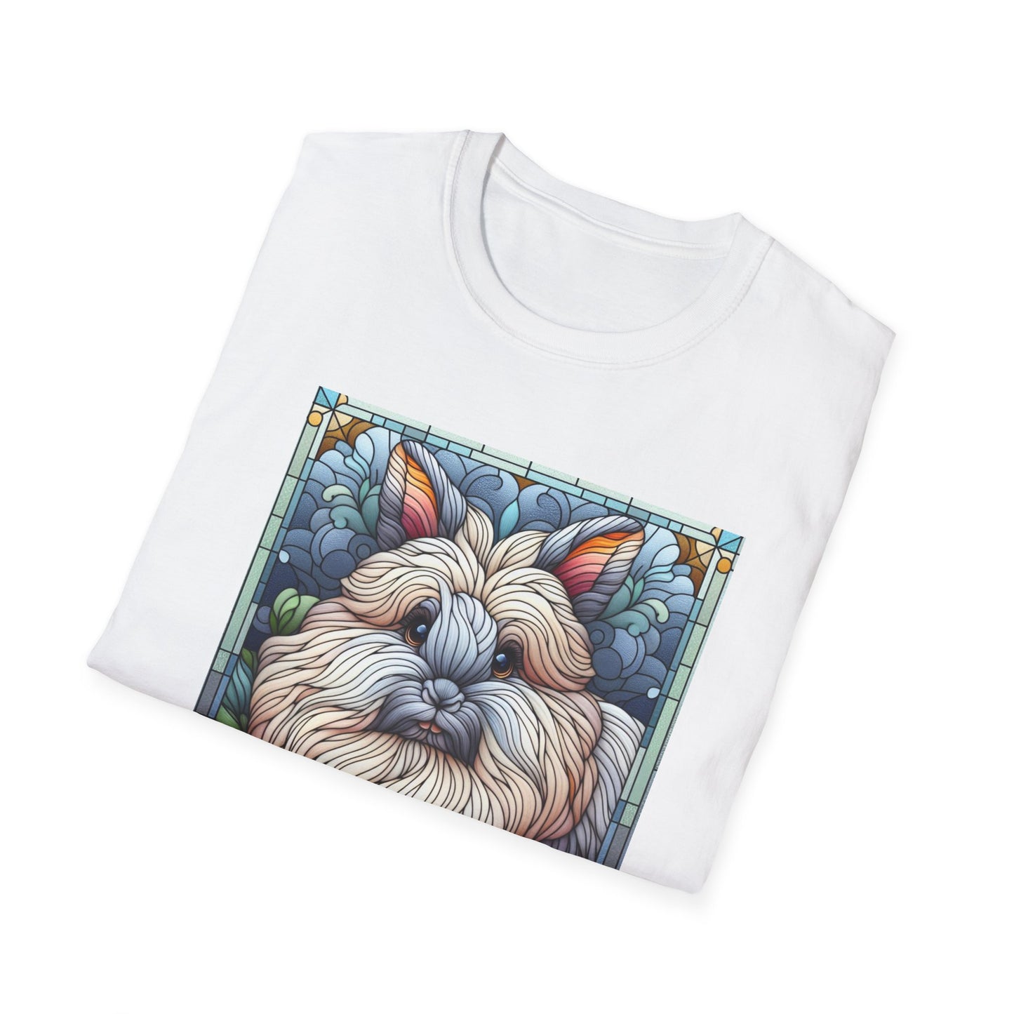 Angora Rabbit Animal Stained Glass Design Unisex Softstyle T-Shirt