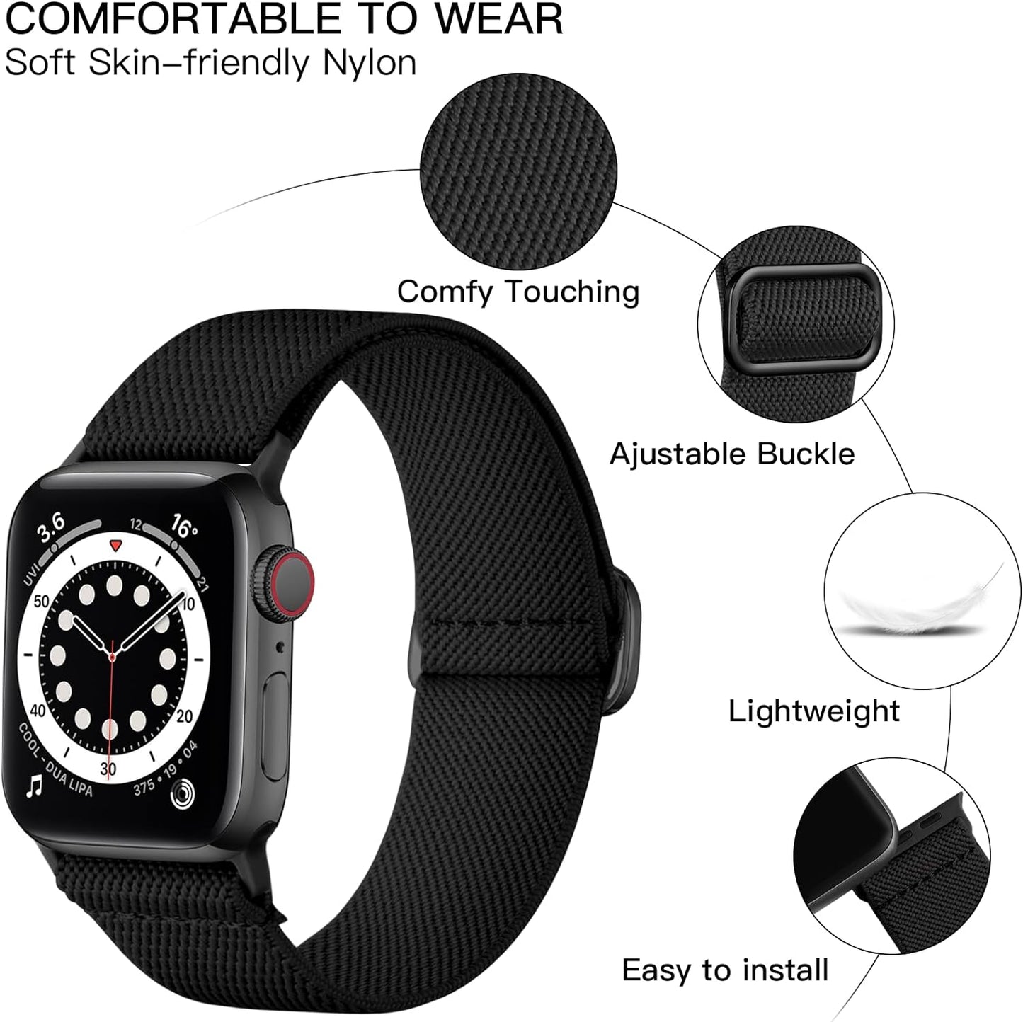 Braided Band Compatible with Apple Watch Series 9 8 7 45Mm 41Mm Ultra 2 Band 49Mm Series 6 5 4 SE 44Mm 40Mm Series 3 2 1 38Mm 42Mm Men Iwatch Bands Womens Stretchy Nylon Solo Loop Sport Strap