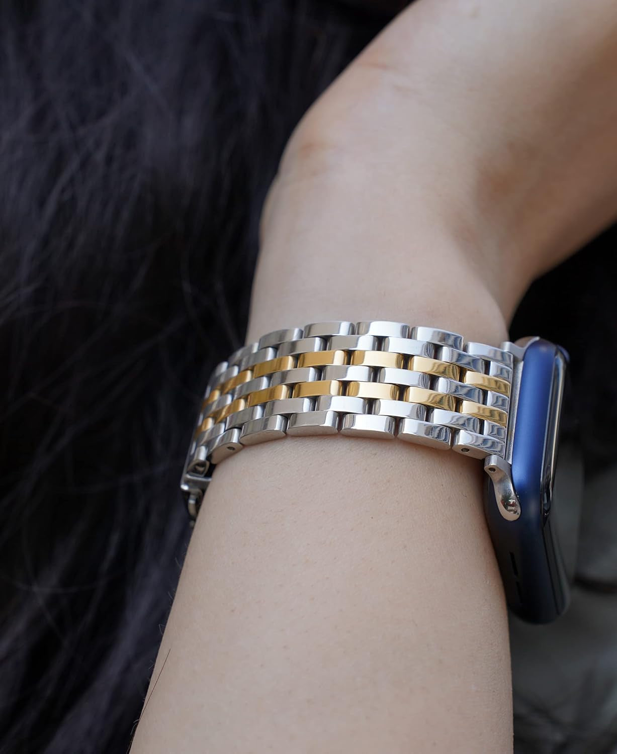 Watch Bands for Apple Watch 38Mm 40Mm 41Mm 42Mm 44Mm 45Mm for Women, Dressy Seven-Link Bands for Apple Watch Stainless Steel Metal Bands Compatible with Apple Watch 8,7,6,SE,5,4,3,2,1 for Iwatch Bands, Silver Gold Rose Gold