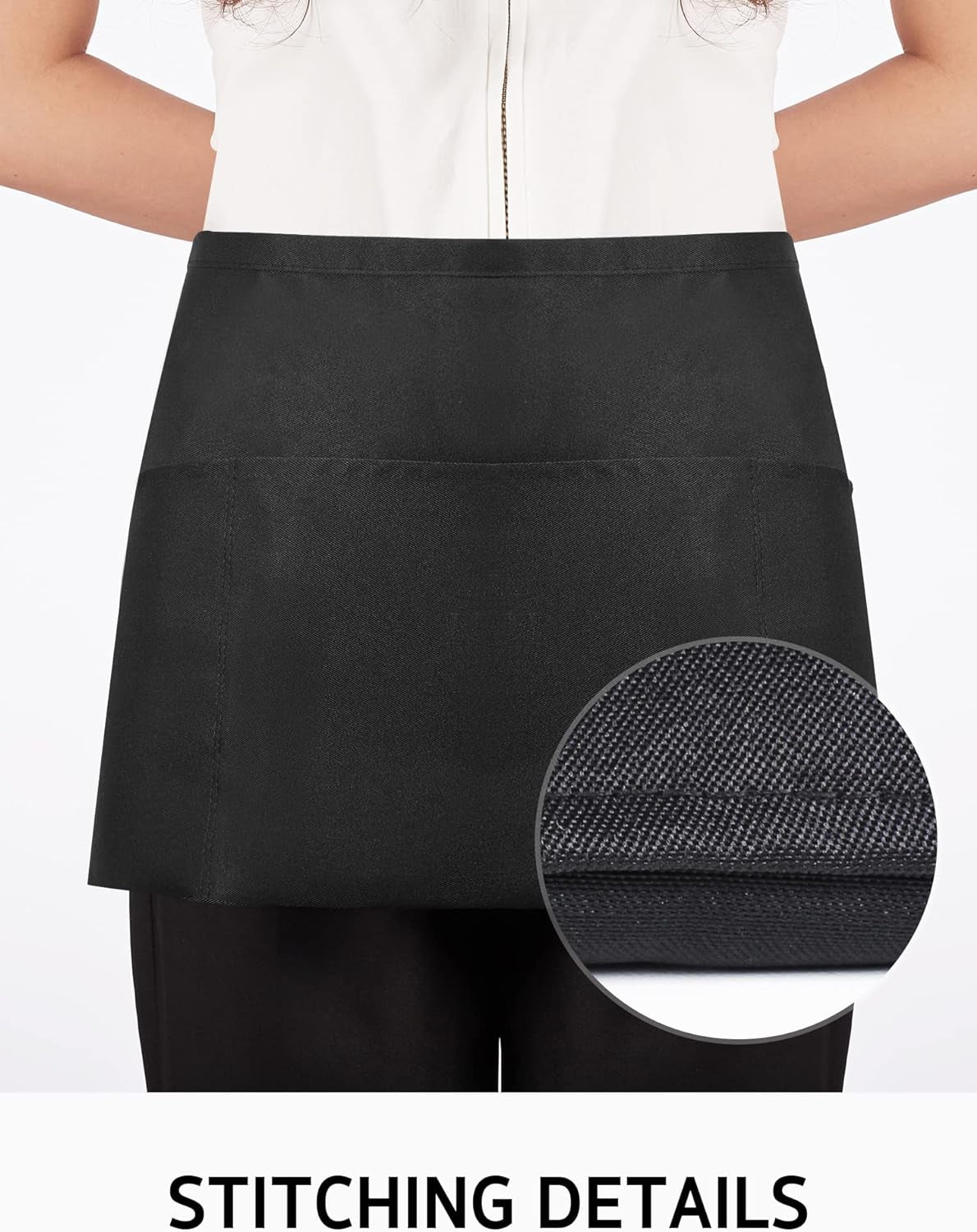 3 Pack Server Aprons with 3 Pockets, Waterdrop Resistant Waitress Waiter Waist Apron, 11.5-Inch Black