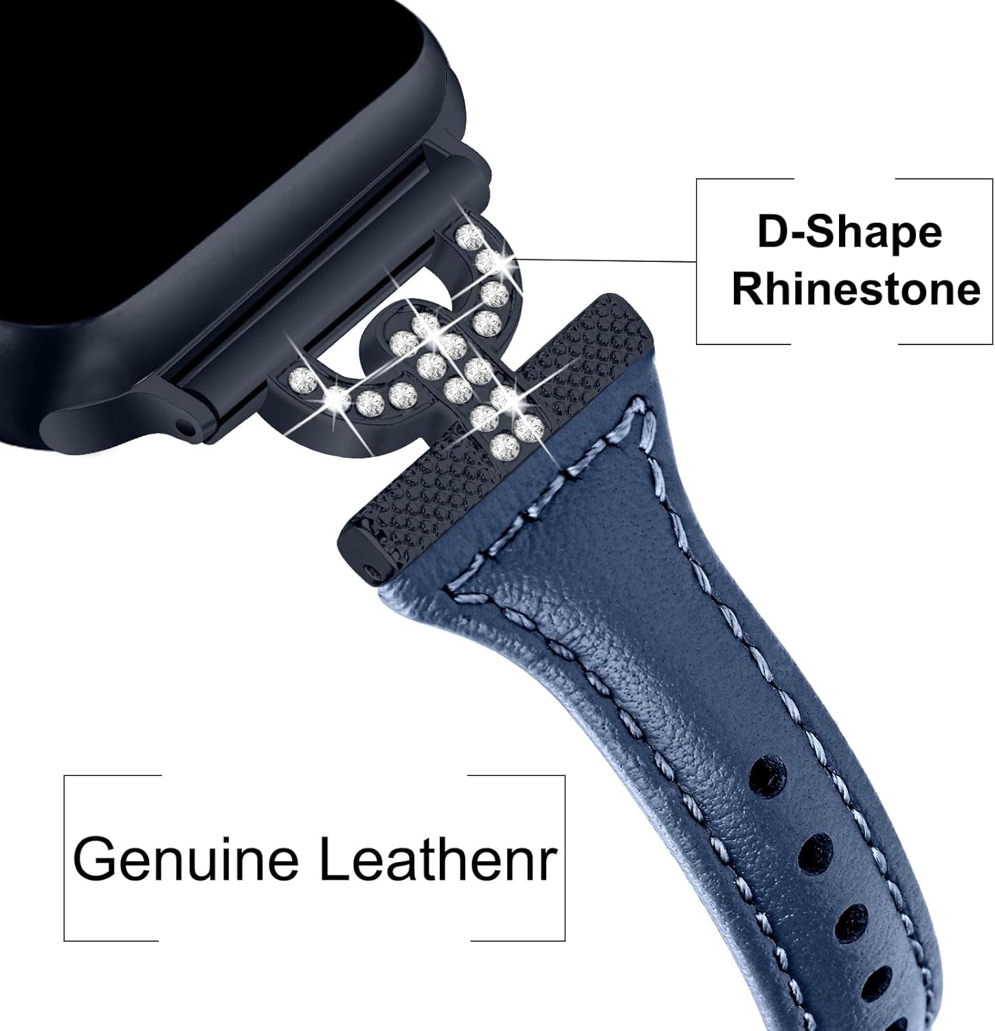 Slim Leather Bands Compatible with Apple Watch Band for Women 40Mm 41Mm 38Mm 44Mm 45Mm 49Mm 42Mm 46Mm, D-Shape Diamonds for Iwatch Women Bands Series 10 9 8 SE 7 6 5 Ultra 4 3 2 1