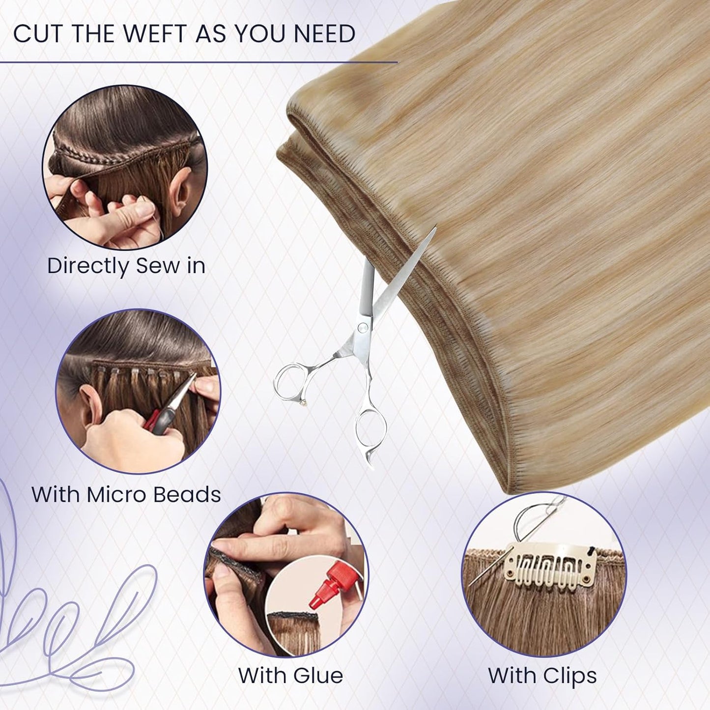 Human Hair Extensions Sew in Blonde Hand Tied Weft Hair Extensions Human Hair Blonde Highlights Sew in Hair Extensions Real Human Hair Short Hair Weft Bundles Straight 12 Inch 80G