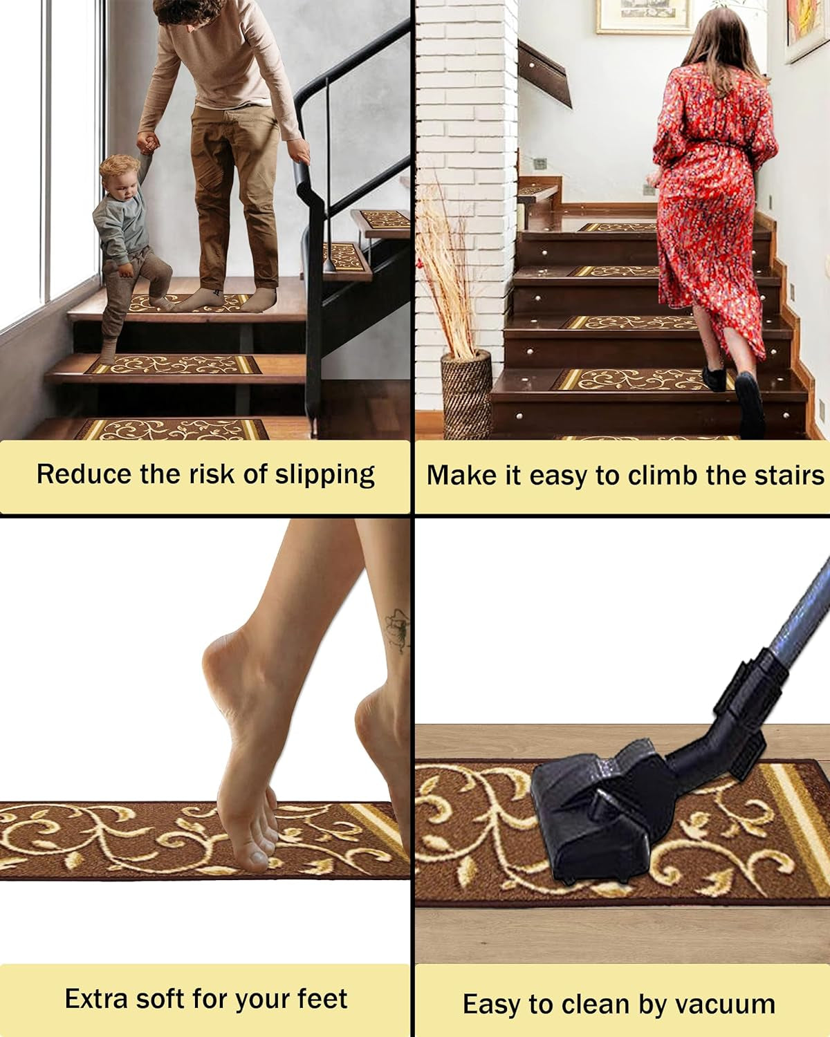 Rug Non-Slip Rubber Back Carpet Stair Treads - Skid Resistant Stair Mats (8.5" X 26") (7, 1923)