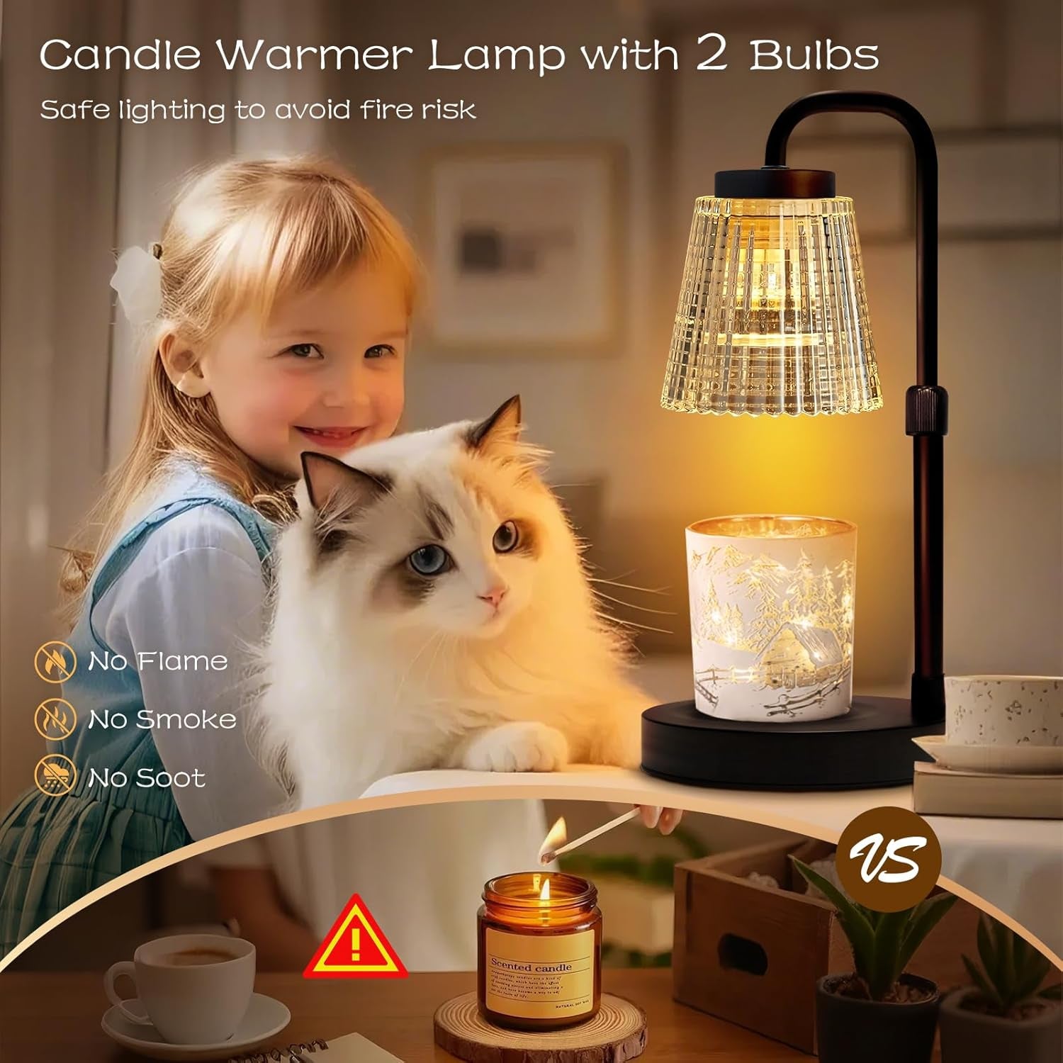 Adjustable Candle Warmer Lamp with Timer: 3 Timing Mode, 35W Safety Anti-Scalding, 4 Level Dimming Guard the Romantic Night - Wax Warmer for Scented Wax for Home Decor Gifts (Transparent)