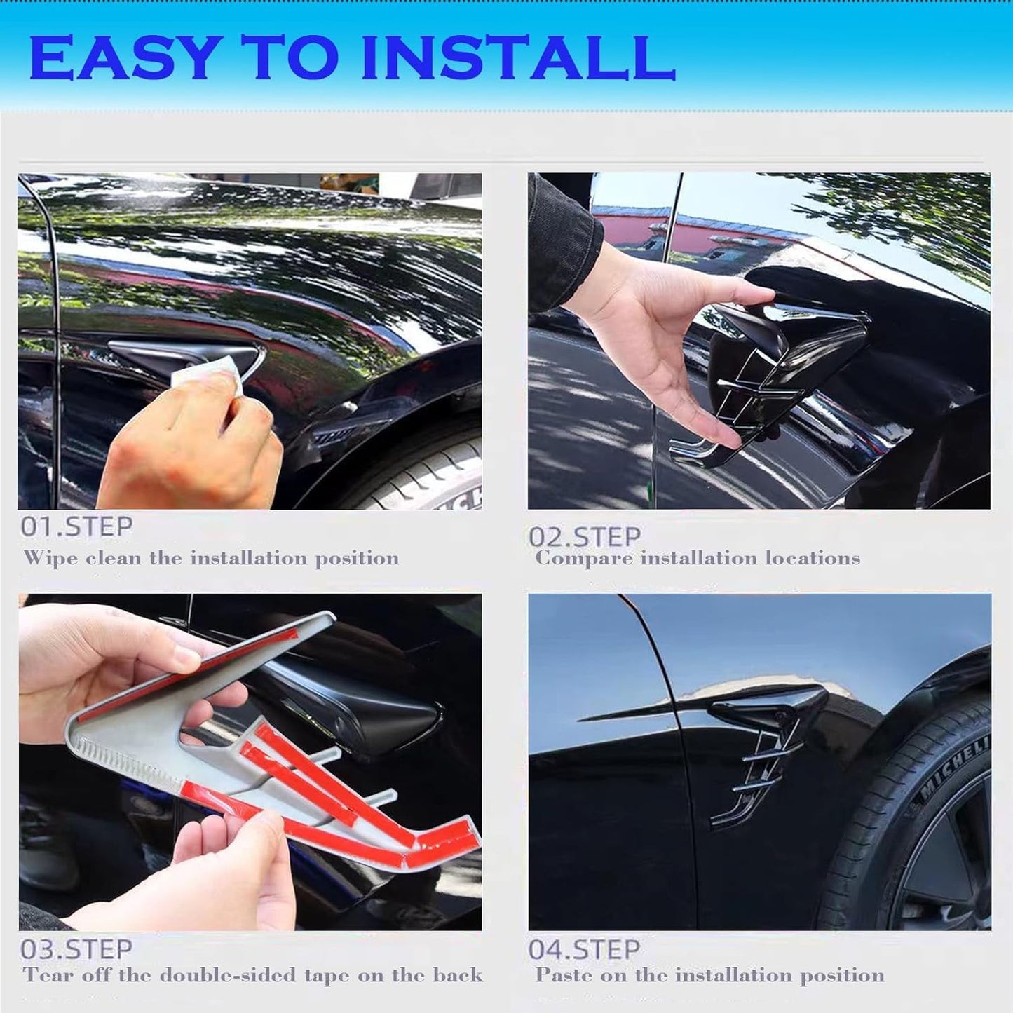 for 2024 Tesla Model 3 HW4.0 Side Camera Indicator Protection Cover Decoration Accessories Fit for Tesla Model 3 with HW4.0 (Glossy Carbon Fiber Pattern)