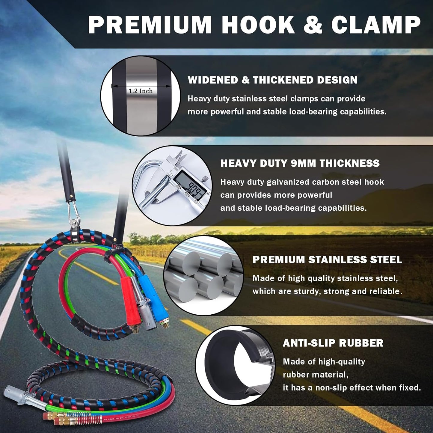 2 PCS 16" Single Tender Spring Kits with 3In1 Hose Holder and 3-Hole Clamp Heavy Duty Tender Spring for Semi Truck Air Lines Kit with 2 Style Air Line Holders for Truck Trailer Tractor
