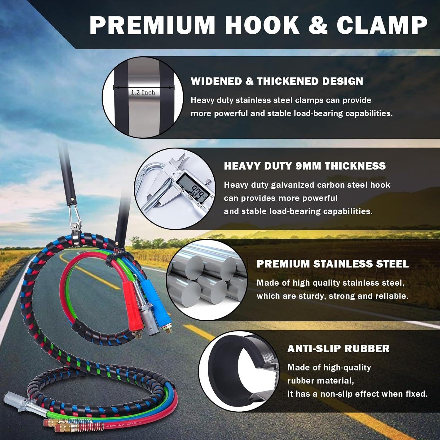 2 PCS 16" Single Tender Spring Kits with 3In1 Hose Holder and 3-Hole Clamp Heavy Duty Tender Spring for Semi Truck Air Lines Kit with 2 Style Air Line Holders for Truck Trailer Tractor