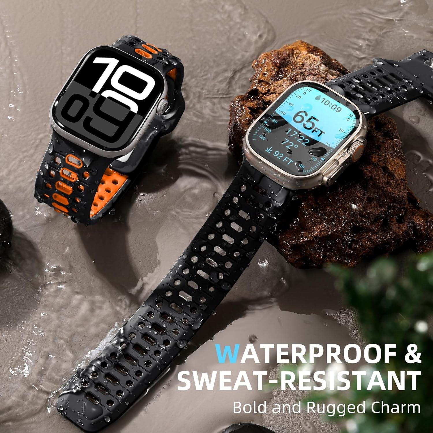 26MM Sport Band Compatible with Apple Watch Ultra 2 & Ultra Band 49Mm 46Mm 45Mm 44Mm 42Mm Men, Honeycomb Breathable Silicone Waterproof Strap for Iwatch Apple Watch Series 10 9 8 7 6 5 4 3 SE