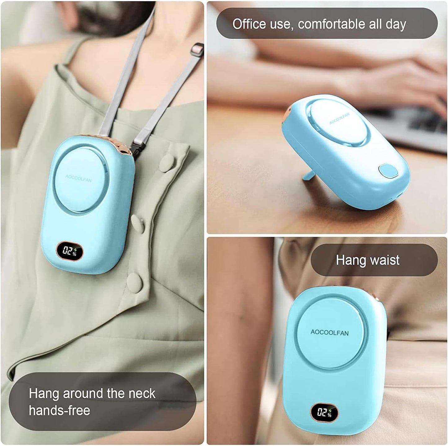 Portable Neck Fan, Handheld Mini Fan Small Personal Fan, Hand Held Fan USB Rechargeable Eyelash Fan for Kids Girls Boys Woman Man Home Outdoor Travel (Light Blue)