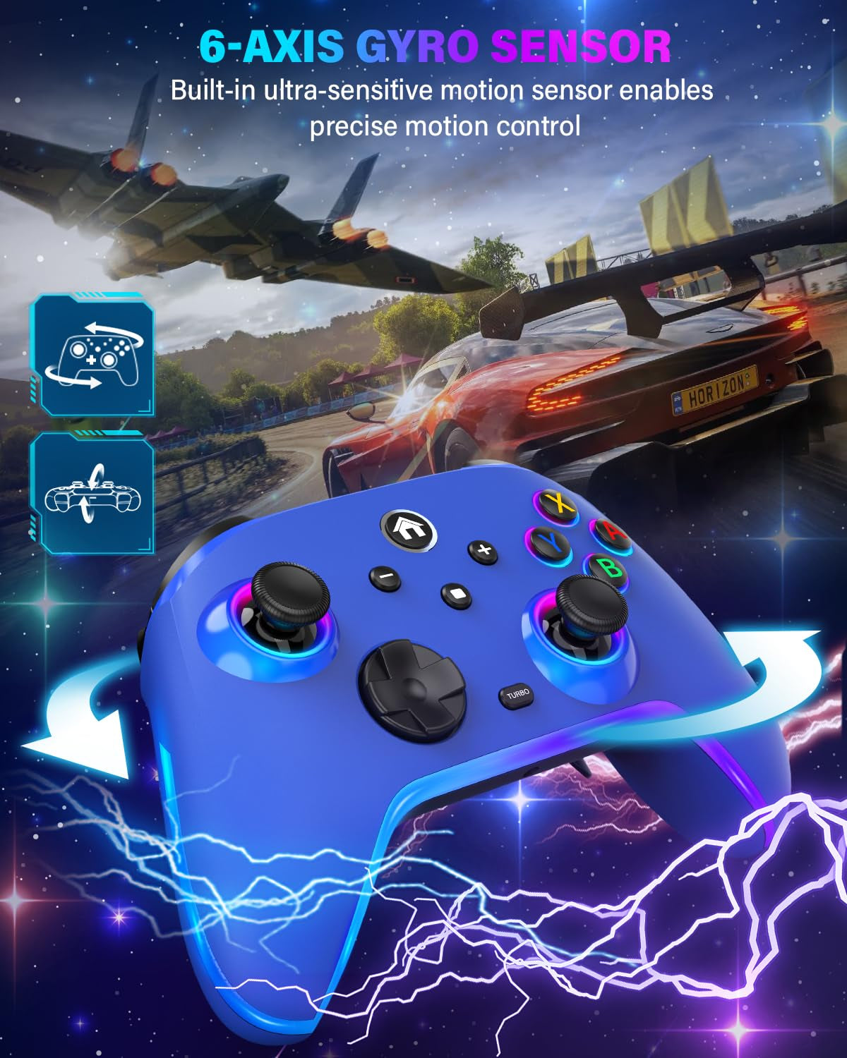 Wireless Switch Controllers for Nitendo Switch/Oled/Lite, 1200Mah Switch Pro Controller with 10 Color Light Modes, Rechargeable Switch Turbo Control with Turbo, Vibration, 6-Axis Gyro, Wake Up