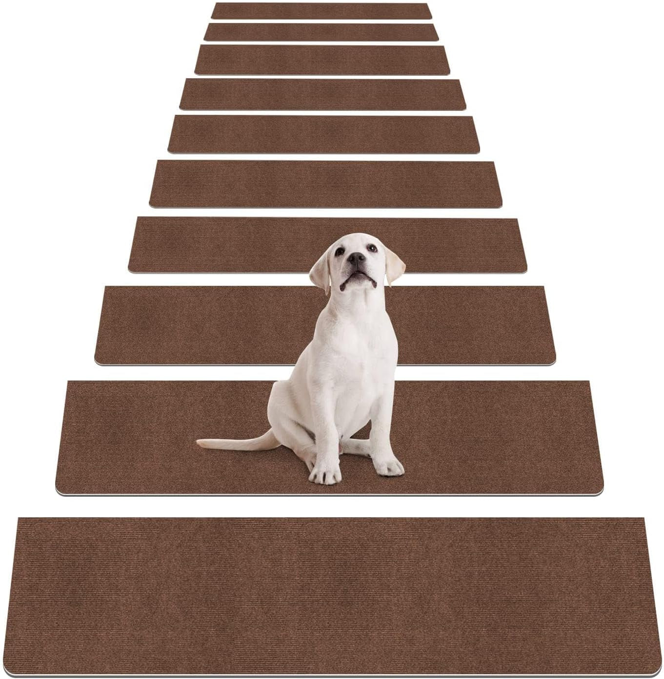 8" X 30" (15 in Pack) Non-Slip Stair Treads Carpet for Wooden Steps, Self-Adhesive Stair Treads Mat, Safety Indoor Stair Runner Mats, anti Slip Stair Rugs for Kids Elders and Dogs，Brown