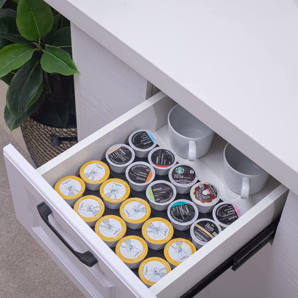Coffee Pod Storage Organizer for Kitchen Drawer Holders 20 K CUP, Premium Plastic Tray with Non-Slip Mat