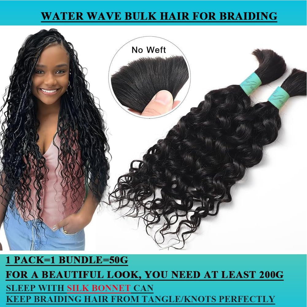 Human Braiding Hair Water Wave for Braiding Wet and Wavy Micro Braiding Human Hair No Weft Human Braiding Hair Extensions for Box Boho Braids 50G with 1 Bundles(18Inch,Natural Black)