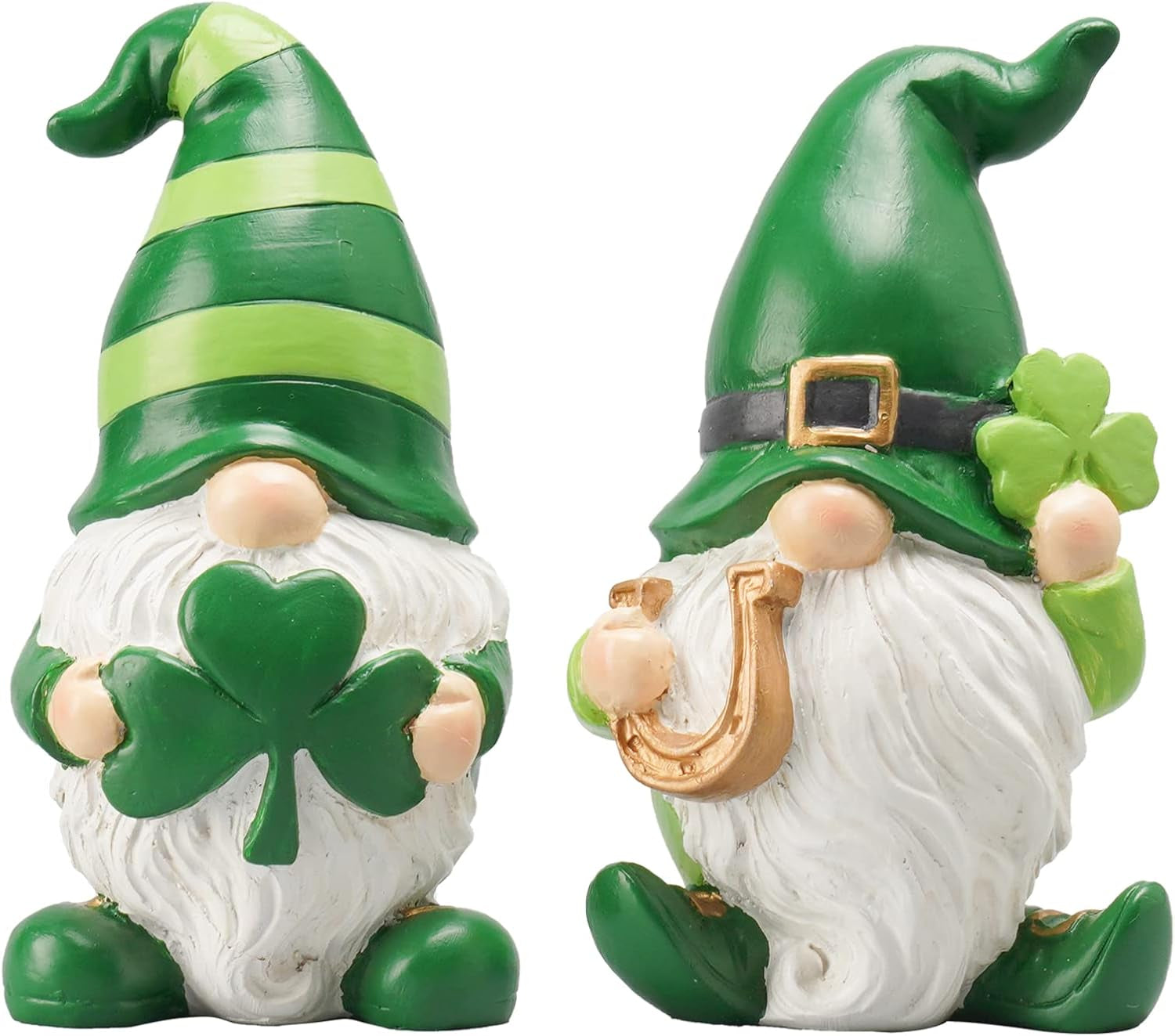 St Patricks Day Decorations Gnome Décor - 2Pc Resin Gnome Figurines with Green Shamrock Horseshoe Modern Farmhouse Décor for Tabletop Home Décor