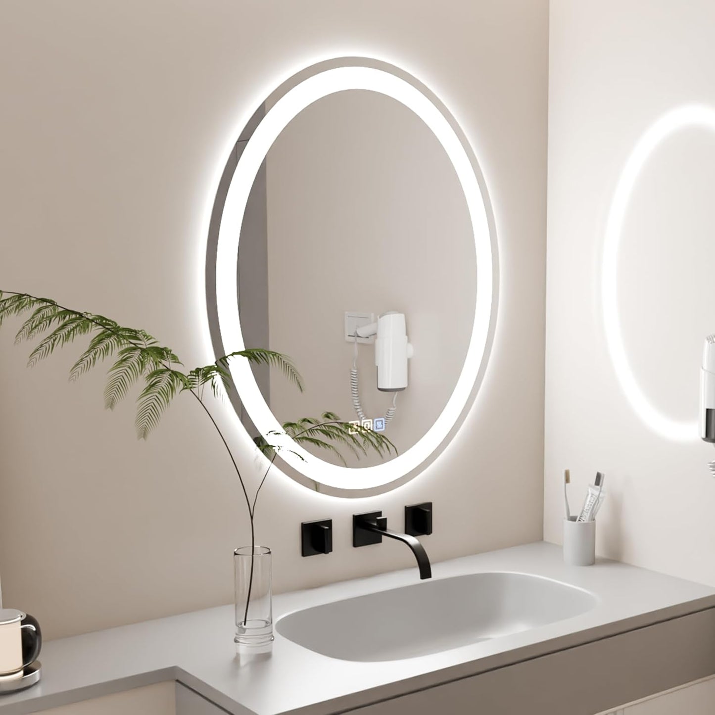 Ellipse 28 X 20 Inches, LED Mirror, Bathroom Smart Mirror with Lights,Front Lighted Vanity Mirror, Wall Mounted,Anti-Fog, Dimmable LED Makeup Mirror, Tempered Glass