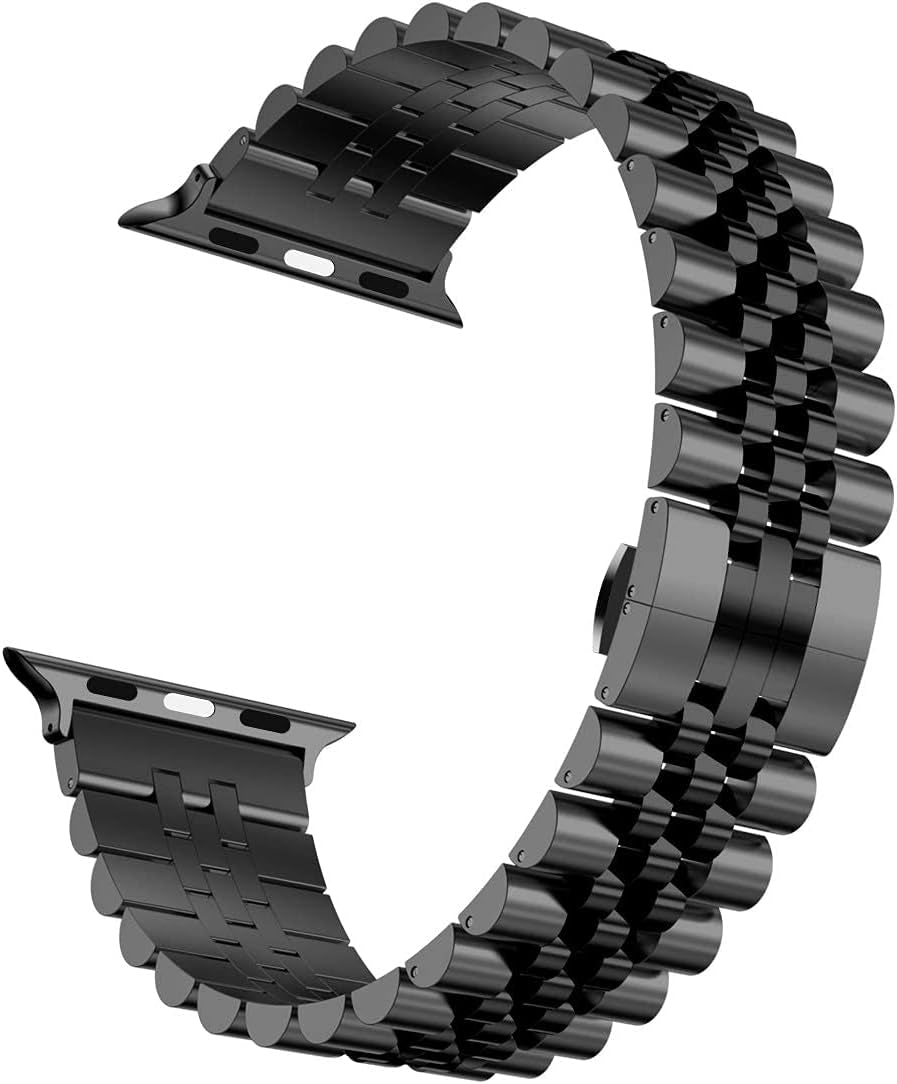 Compatible with Apple Watch Band 41Mm 40Mm 38Mm, Stainless Steel Heavy Band with Butterfly Folding Clasp Link Bracelet for Iwatch Series 9/8/7/6/Seseries 5/4/3 Women,Black