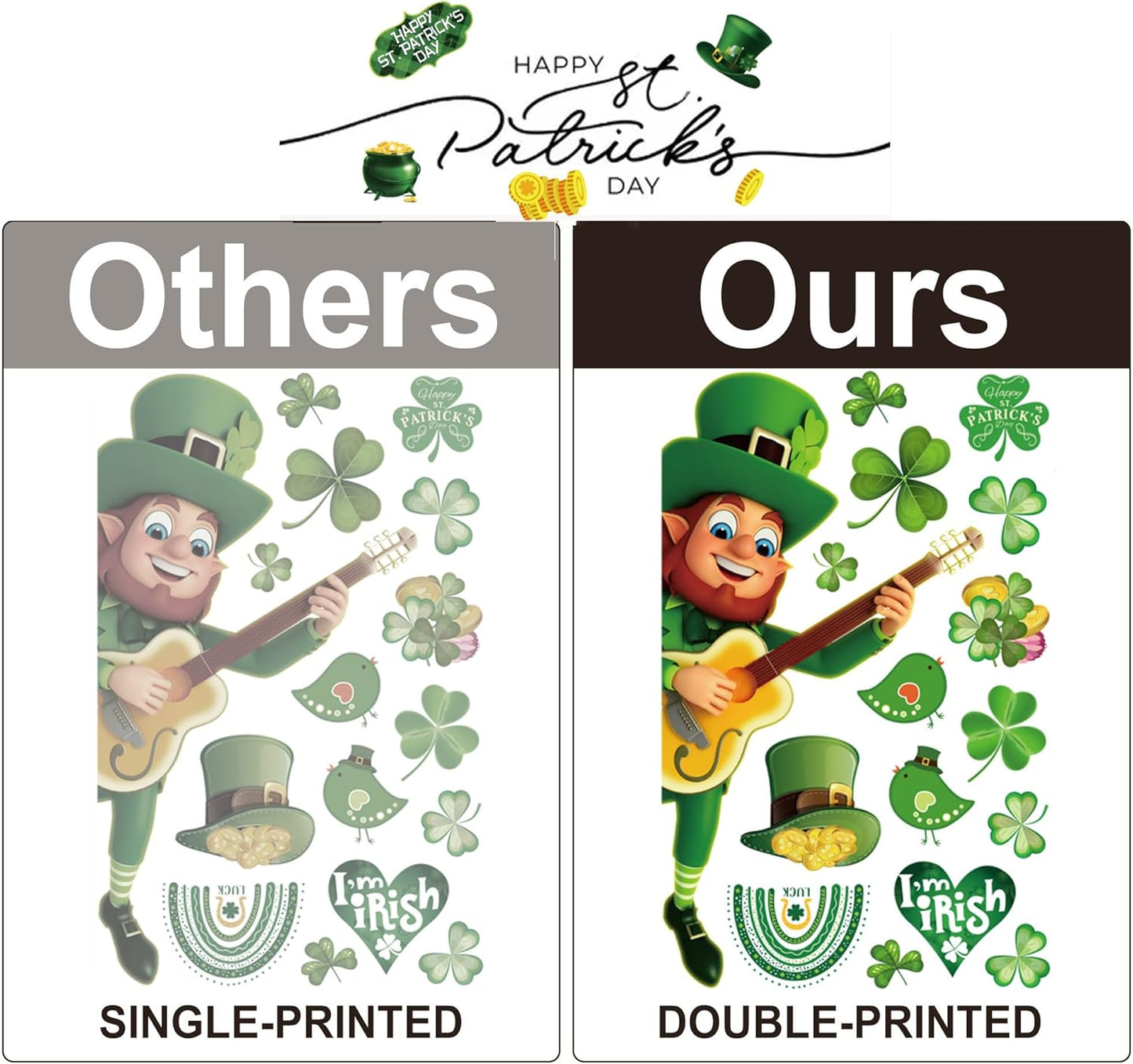 St Patricks Day Decorations Window Clings 10 Sheet for Glass Windows Shamrock Window Clings Stickers