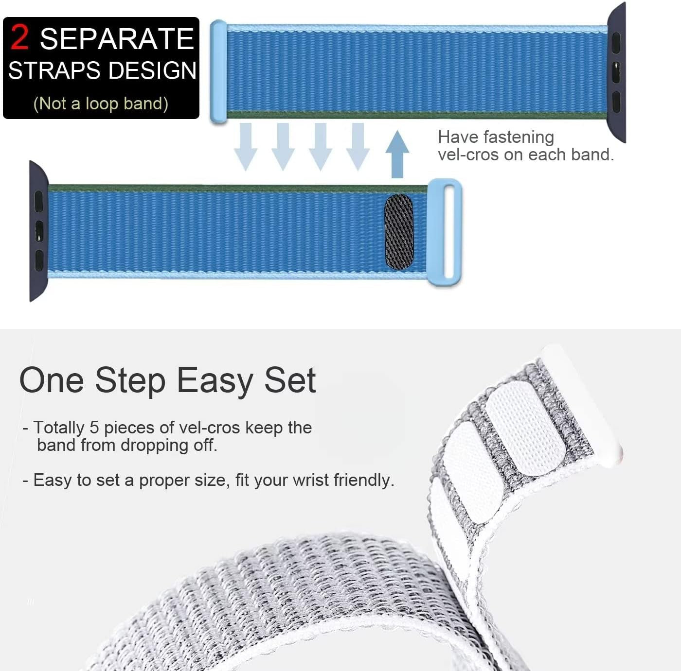Compatible with Apple Watch Band 49MM 45MM 44MM 42MM 41MM 40MM 38MM, Women Men Sport Nylon Loop Strap for Iwatch Series Ultra 8 7 6 5 4 3 2 1 SE (38/40/41Mm,Azure)