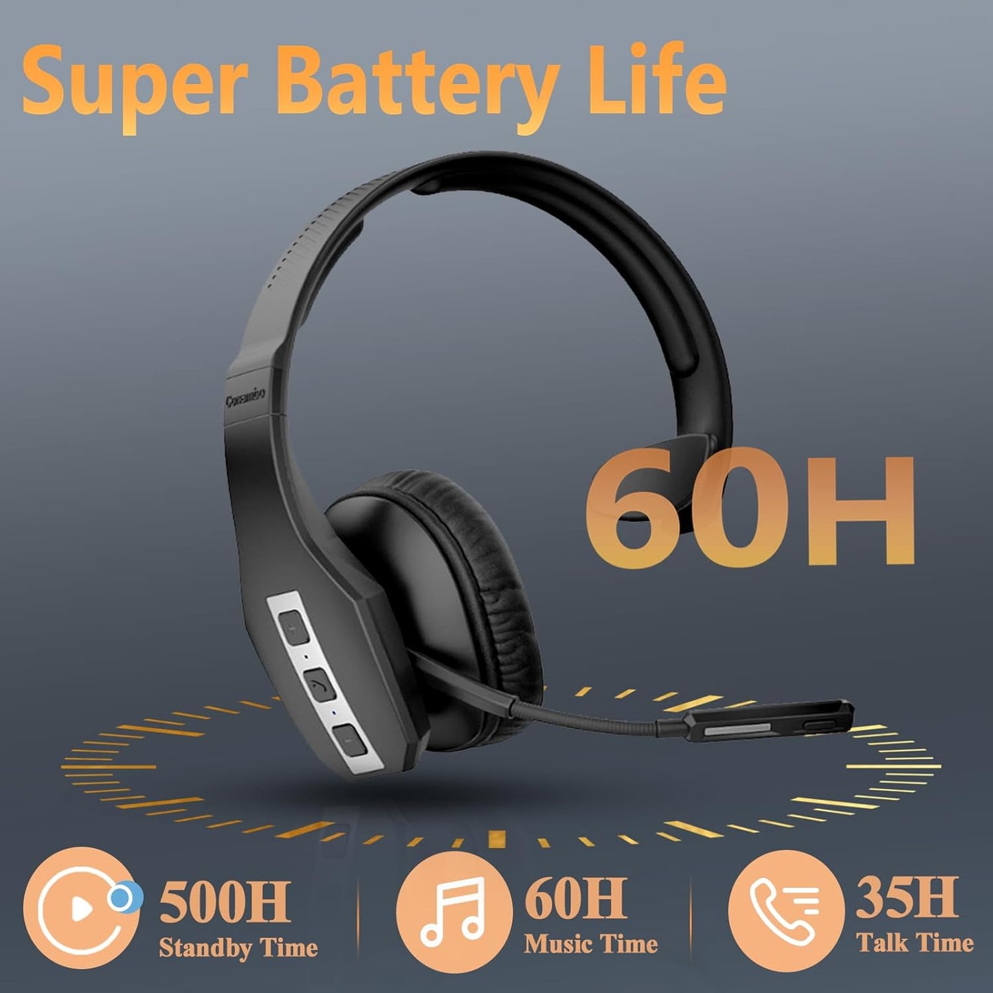 Trucker Bluetooth Headset (JBT600) with Tri-Mic Noise Cancelling, CVC 8.0, Mute Button, 60Hrs Battery Life – Wireless Headset for Truck Drivers, Cell Phones & Office Use TRUCK DRIVER