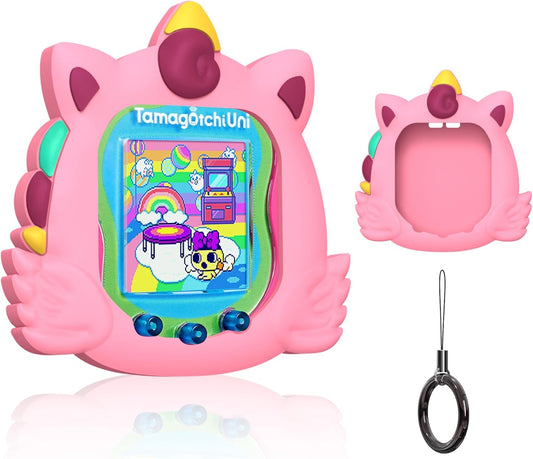 Cute Case Compatible with Tamagotchi Uni, Cute 3D Unicorn Pattern Silicone Protector Case for Tamagotchi Uni Virtual Pet Machine with Finger Lanyard ZOUSA