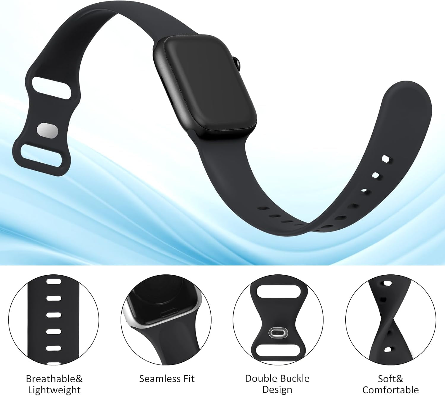 6 Pack Bands Compatible with Apple Watch 38Mm 40Mm 41Mm 42Mm 44Mm 45Mm 49Mm, Soft Replacement Silicone Sport Strap Wristbands for Iwatch Series Ultra/Ultra 2 9/8/7/6/5/4/3/2/1 SE Women Men