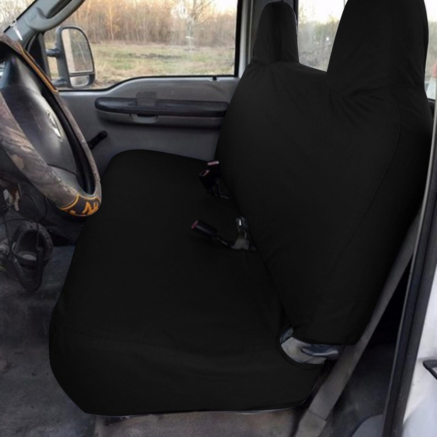 Custom-Fit Front Bench Seat Cover Replace for 1999-2007 Ford F250 F350 F450 F550 Ford F-Series Black Oxford Interior Cover Accessories(Machine Washable)