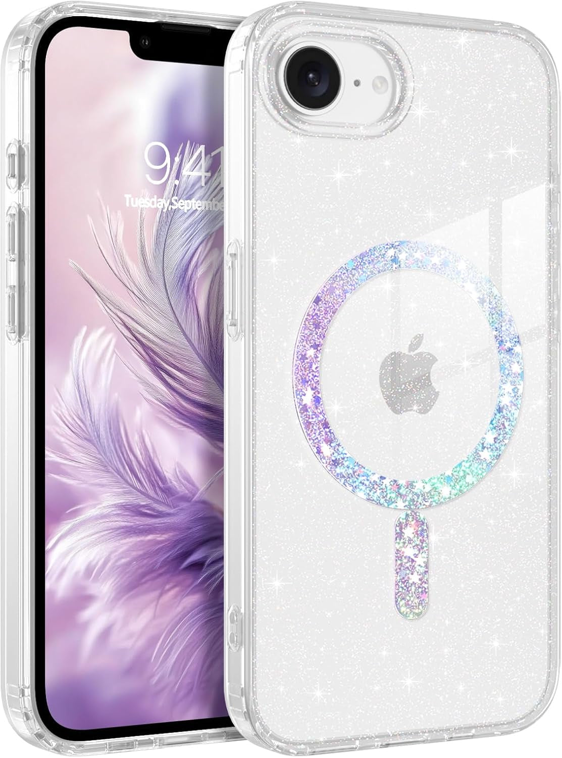 for Iphone 16E Case, for Iphone SE 4(2025), Clear Crystal Glitter Phone Case, [Compatible with Magsafe Accessories] Sparkly Cute Women Girl Clear Cover for Iphone 16E 6.1", Clear Glitter