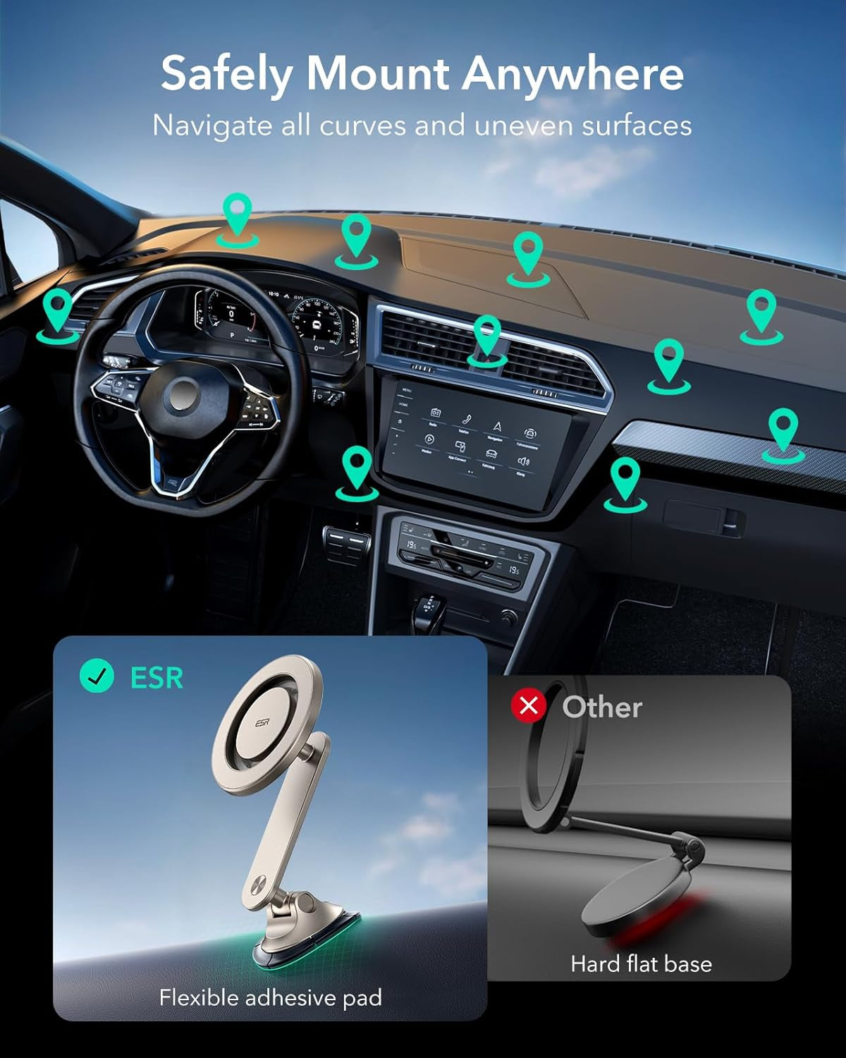 for Magsafe Car Mount, Dashboard Magnetic Phone Holder for Car, 360° Rotation, Car Phone Holder Mount for Iphone 16/16E/15/14/13/12, S25, Strong Magnets, Car Accessories(With 2 Mental Rings)