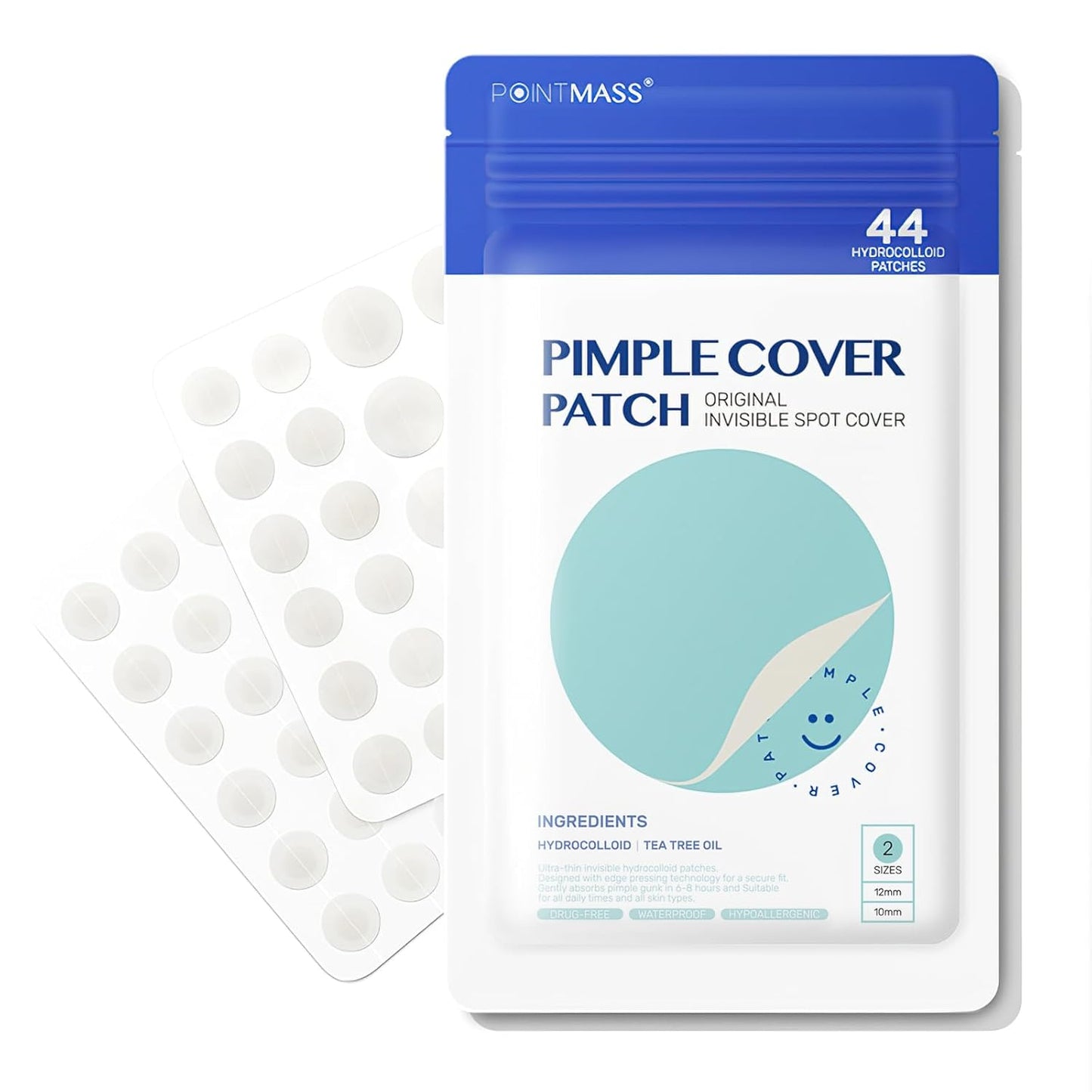 Pimple Patches for Face Acne: 0.1Mm Ultra-Thin Hydrocolloid Zit Stickers with Tea Tree Oil - 44 Invisible Dots, 2 Sizes (Whiteheads/Sensitive Skin)