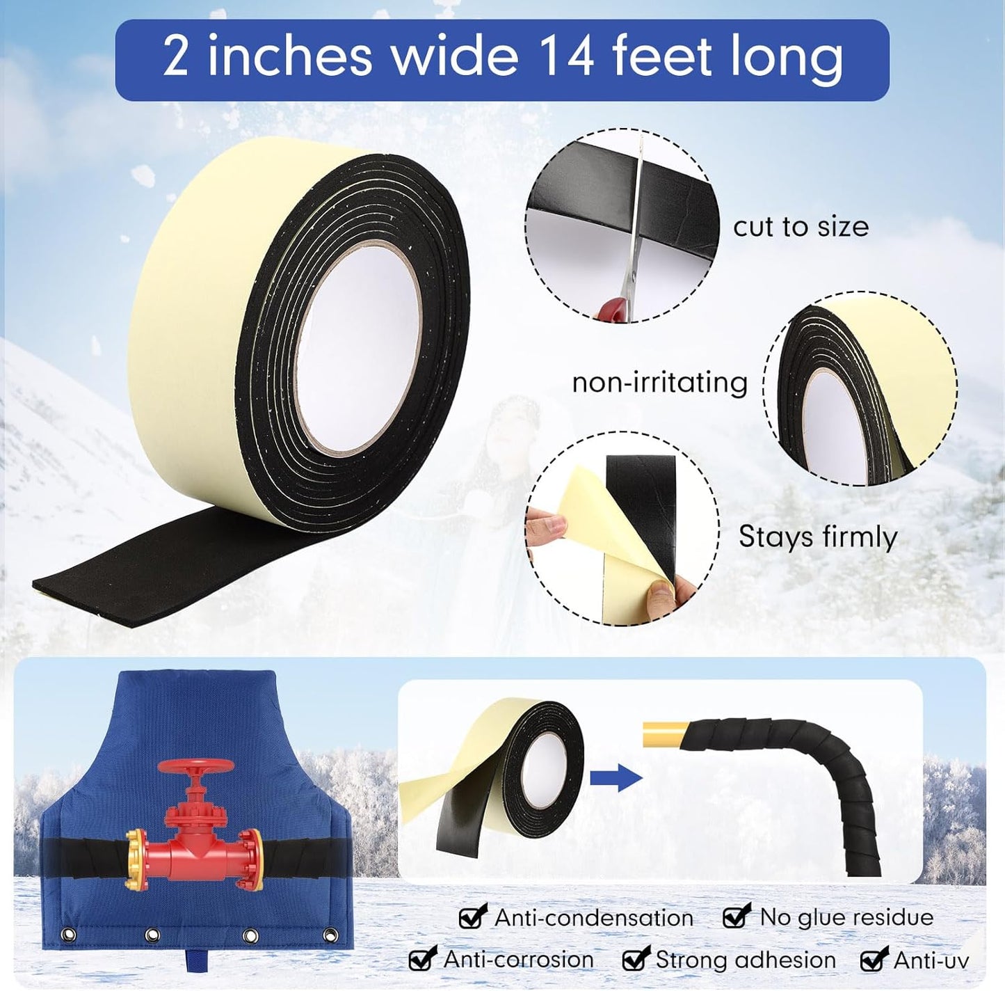 Backflow Preventer Cover Insulated Pouch with 2Pcs Pipe Insulation Tape Water Pipe Insulation Wrap Backflow Valve Cover for Winter Pipe Freeze Protection Severe Snow Intense Sun(Blue)