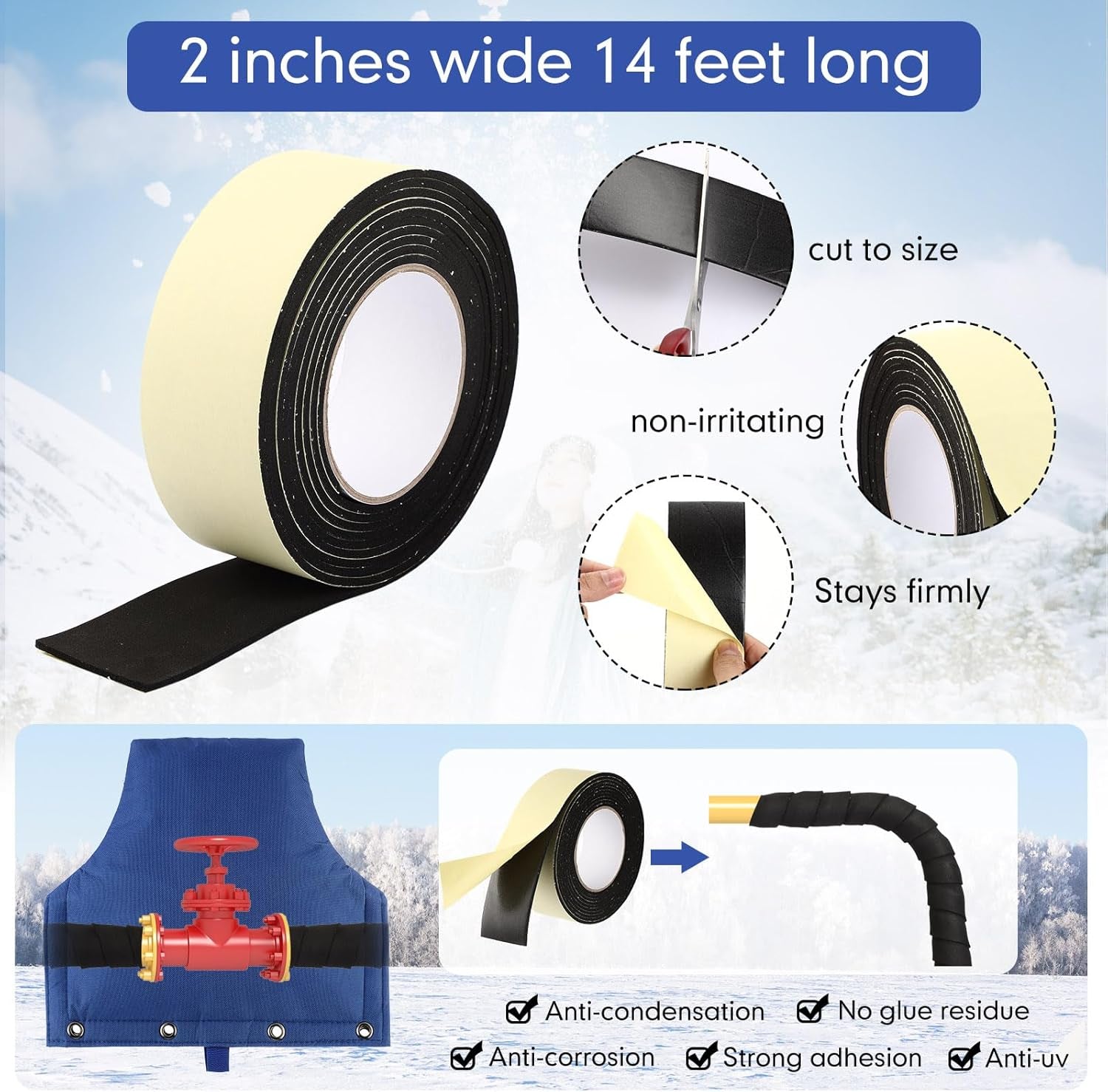 Backflow Preventer Cover Insulated Pouch with 2Pcs Pipe Insulation Tape Water Pipe Insulation Wrap Backflow Valve Cover for Winter Pipe Freeze Protection Severe Snow Intense Sun(Blue)