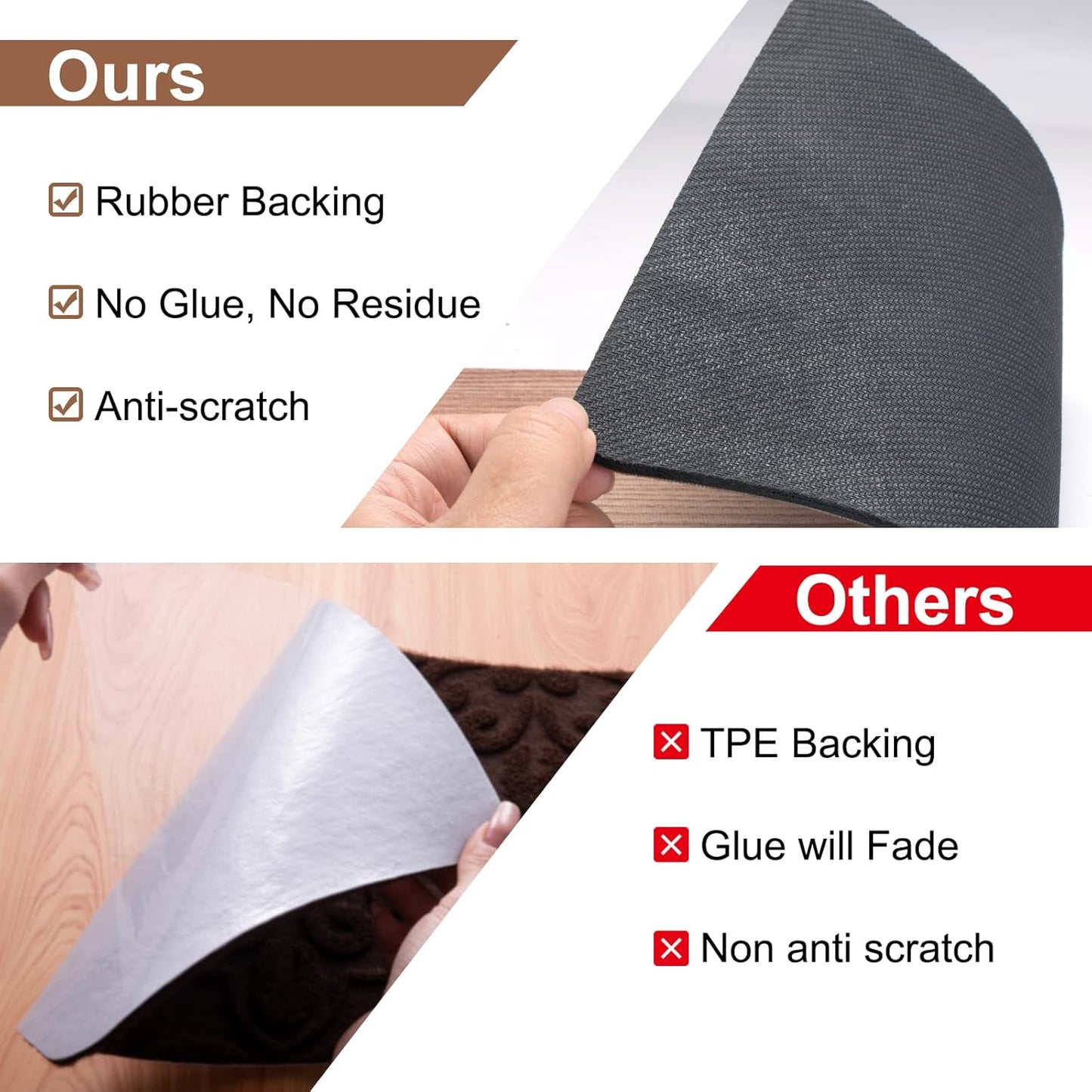 Non Slip Rubber Stair Treads, Indoor Stair Treads Stair Runners for Wooden Steps, Basement Stair Mats for Pet, Kids and Elderly, Brown Wood, 30"X8", Set of 15