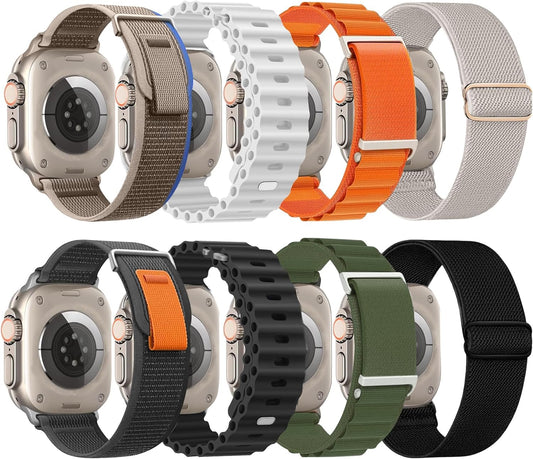 8 Pack Compatible with Apple-Watch-Ultra-Band 49Mm 46Mm 45Mm 44Mm for Men Women,Breathable Trail Loop+Alpine Loop+Ocean Band for Ultra 2/Ultra Iwatch Serie 10 9 8 7 6 SE 5 4 3 2 1
