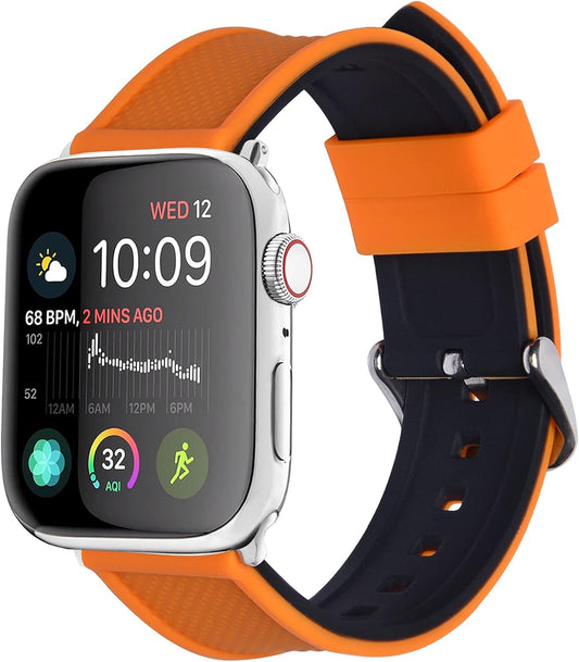 Compatible Sport Bands for Apple Watch Series 10 42Mm, 9/8/7 41Mm, SE2/SE/6/5/4 40Mm, 3/2/1 38Mm,Silicone Rubber Iwatch Band for Women Men, Pumpkin Orange Top/Black Bottom