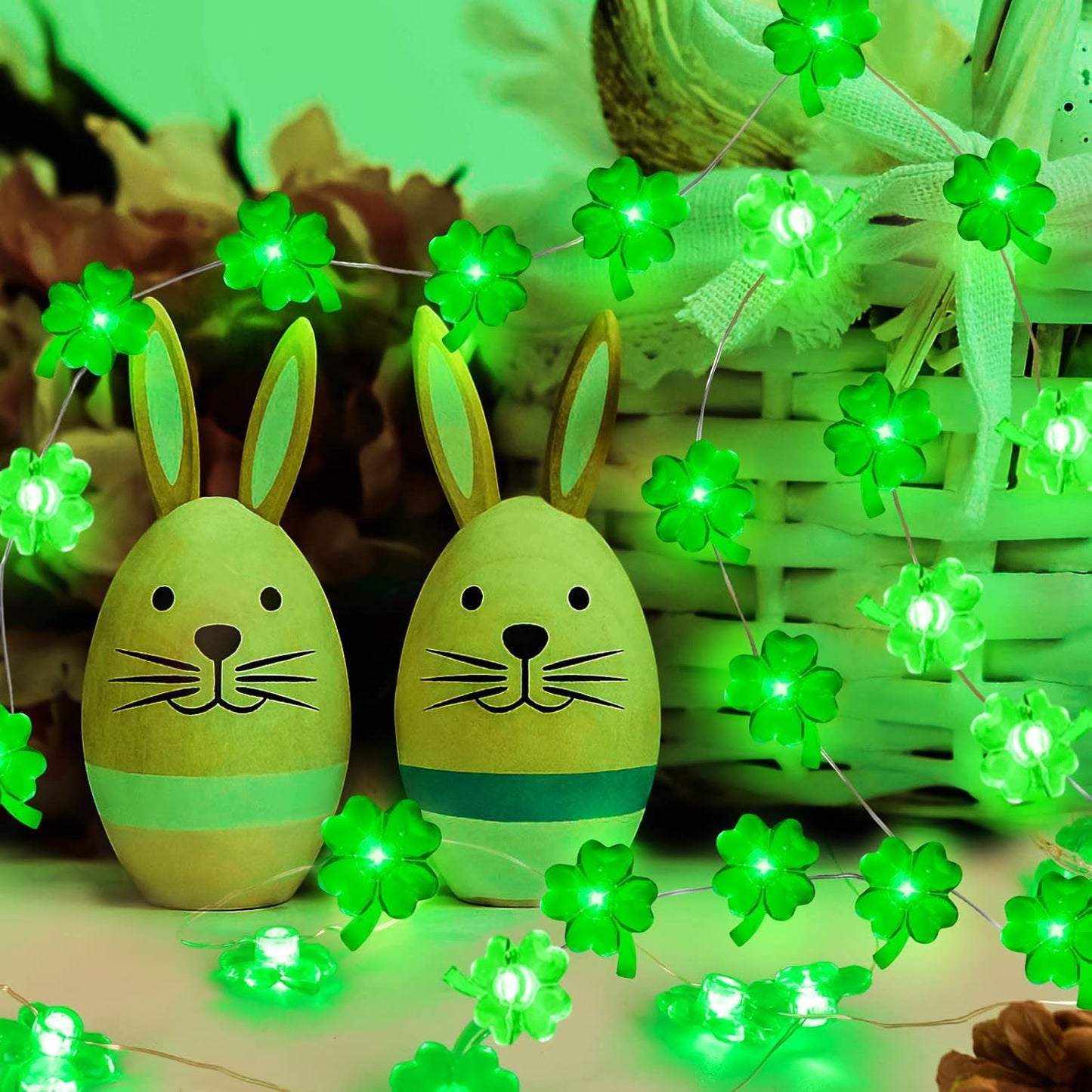 St Patricks Day Decorations 3D13Ft 50LED Green Shamrock String Light, St Patricks Day Decor Irish Party for Home Indoor/Outdoor Wedding Anniversary Holiday Green Decor