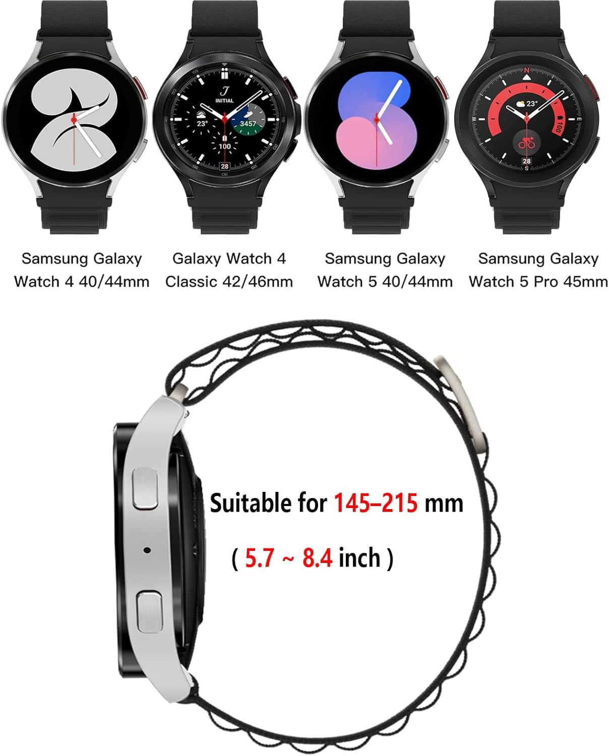 Nylon Bands for Samsung Galaxy Watch7/6/5/4/Fe Band 40Mm 44Mm/Watch 6 Classic 47Mm 43Mm/Watch 4 Classic 46Mm 42Mm Women/Men,Rugged Alpine/Trail Loop Strap for Samsung Watch 5 Pro 45Mm Wristband