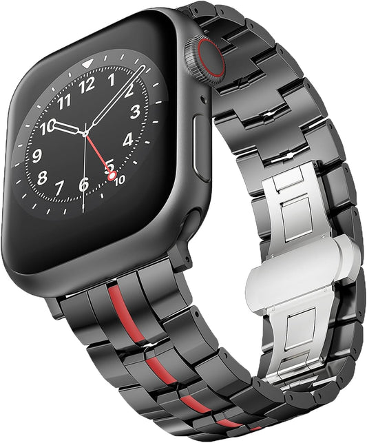 Compatible with Apple Watch 49Mm 45Mm 44Mm 42Mm 41Mm 40Mm 38Mm Stainless Steel Metal Band,Business Bracelet Rugged Strap for Apple Watch Series SE2 SE Ultra2 Ultra 10 9 8 7 6 5 4 3 2 1 Strap