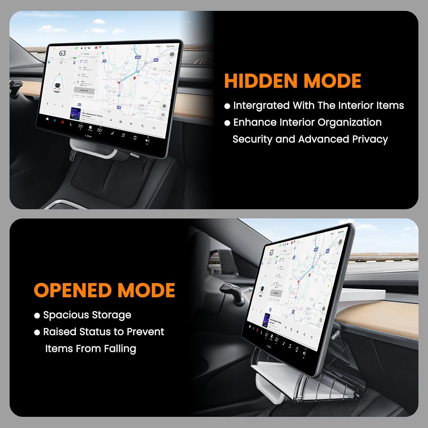Hideable Tesla under Screen Storage Model Y/3, Magnetic Center Console Organizer behind Screen Tray Compatible with Tesla Model Y/3 Accessories 2024-2017 (Not Fit 2024 Model 3 Highland) -White