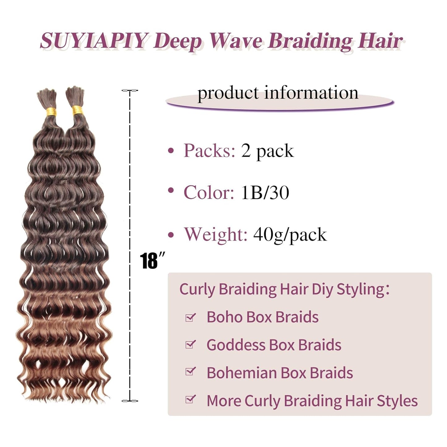 Braiding Hair Boho Hair for Braiding Deep Wave Bulk Hair for Braiding Wet and Wavy Braiding Hair Deep Water Wave Braiding Hair Curly Braiding Hair (1B/30#, 18 Inch)
