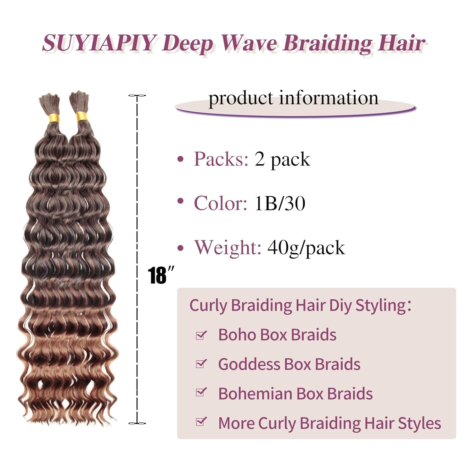 Braiding Hair Boho Hair for Braiding Deep Wave Bulk Hair for Braiding Wet and Wavy Braiding Hair Deep Water Wave Braiding Hair Curly Braiding Hair (1B/30#, 18 Inch)