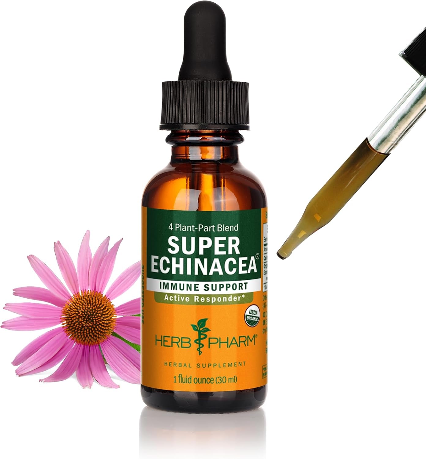 Certified Organic Super Echinacea Liquid Extract for Active Immune System Support - 4 Oz TLBH