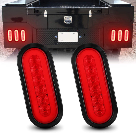 6" Oval Red LED Trailer Tail Lights 2PCS, Turn Stop Brake Trailer Lights for RV Truck, with Surface Mount Grommet TRUCK DRIVER