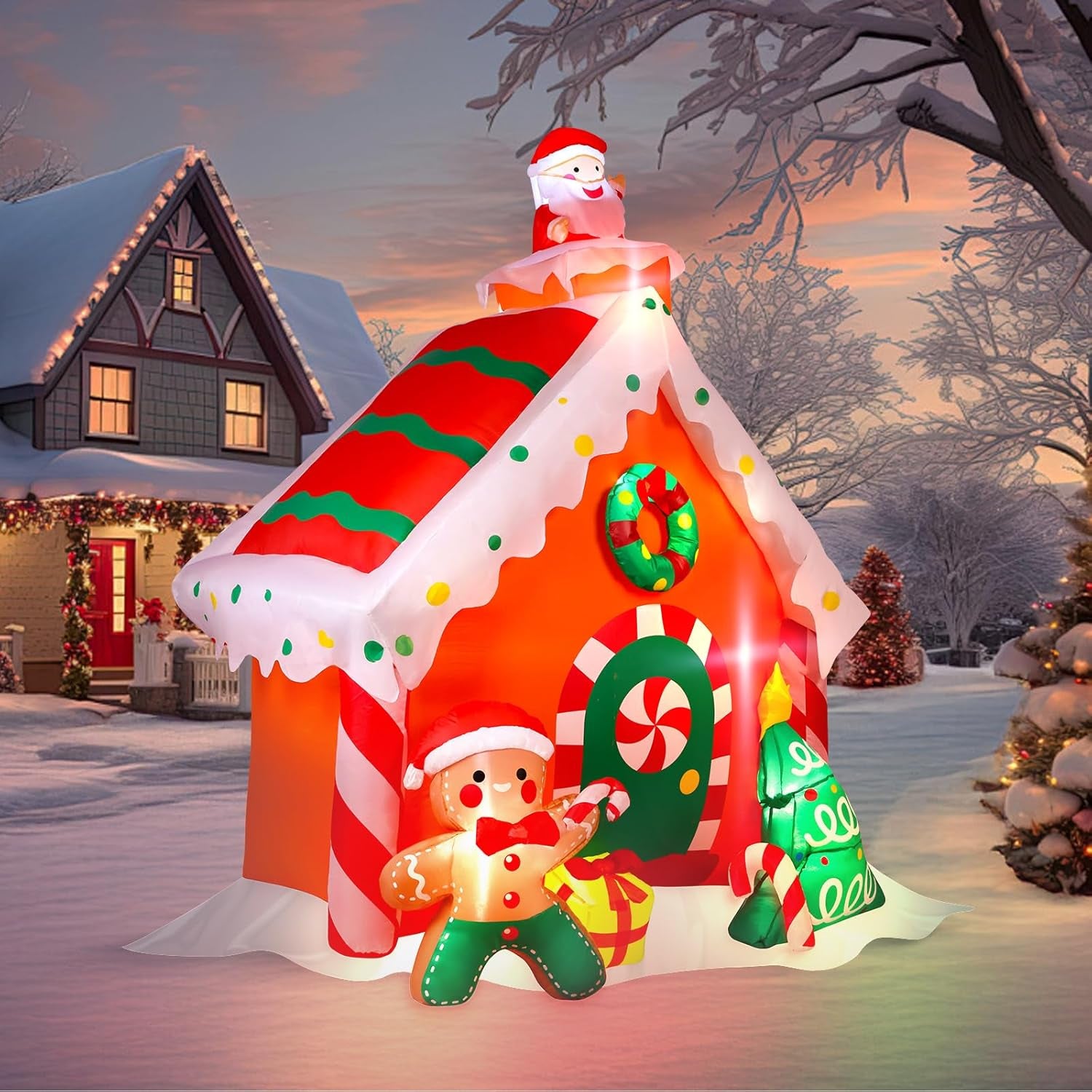 7.5 FT Tall Christmas Inflatables Gingerbread House Built-In LED Lights Blow up Christmas Decor for Xmas Party Holiday Outdoor Garden Lawn Yard Decorations